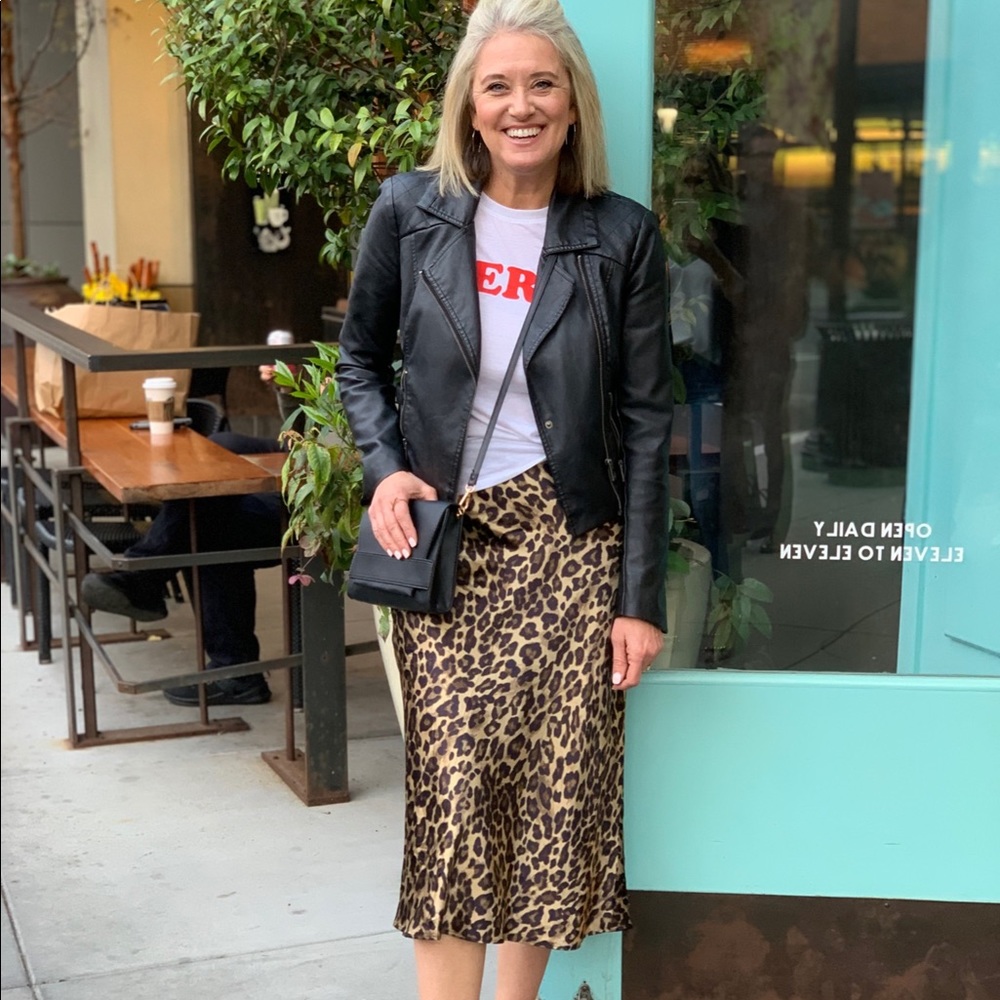 Leopard satin midi skirt
